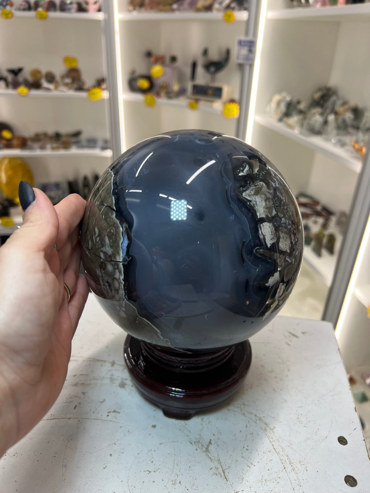 Huge Volcano Agate Sphere on Stand (UV Reactive)