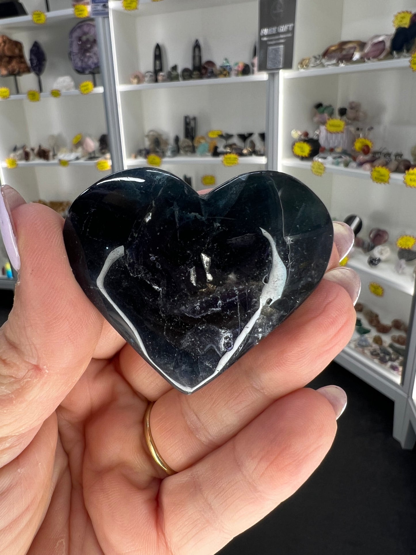 Black Fluorite Heart (UV Reactive)
