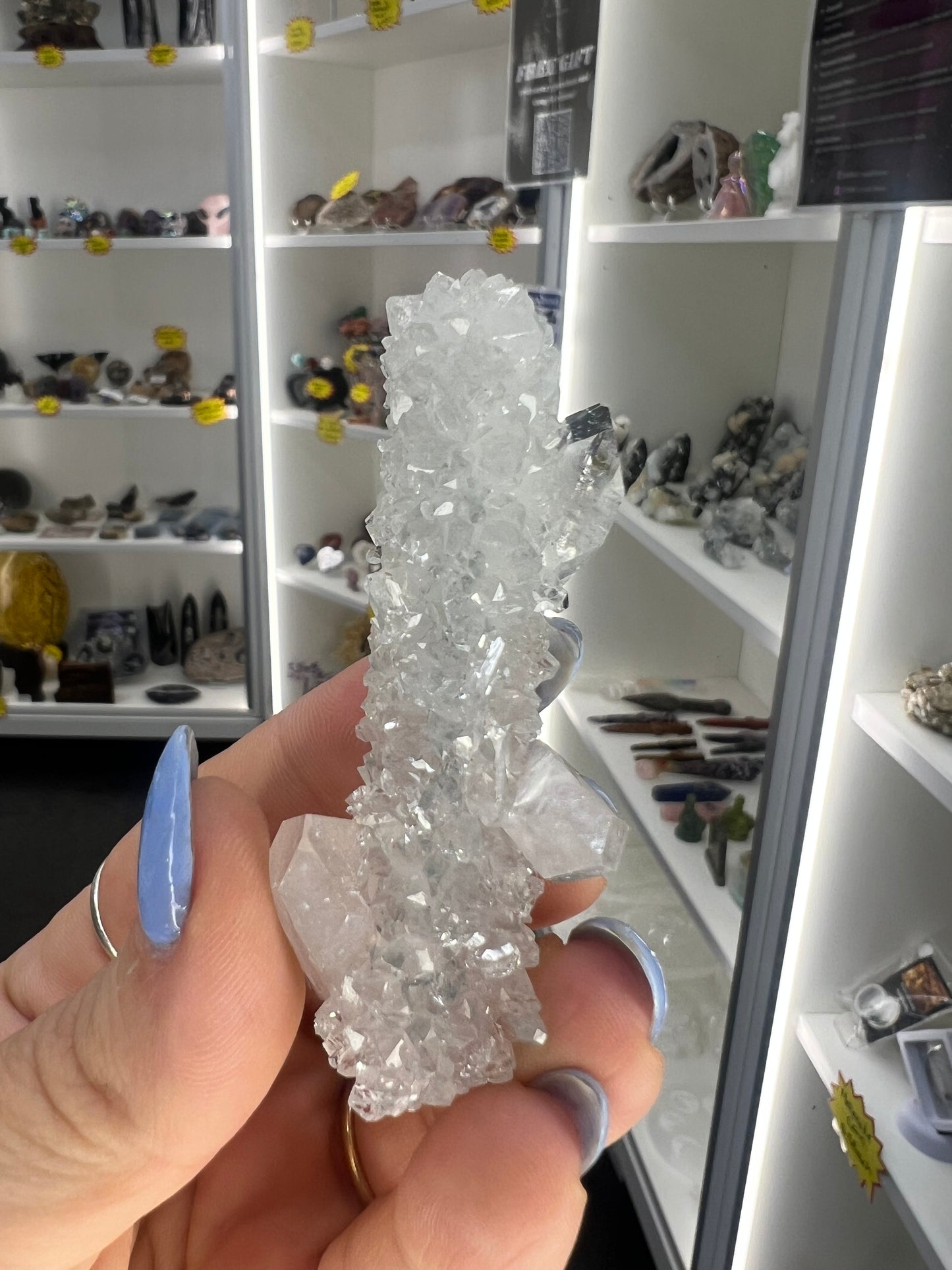 Apophyllite on Blue Chalcedony
