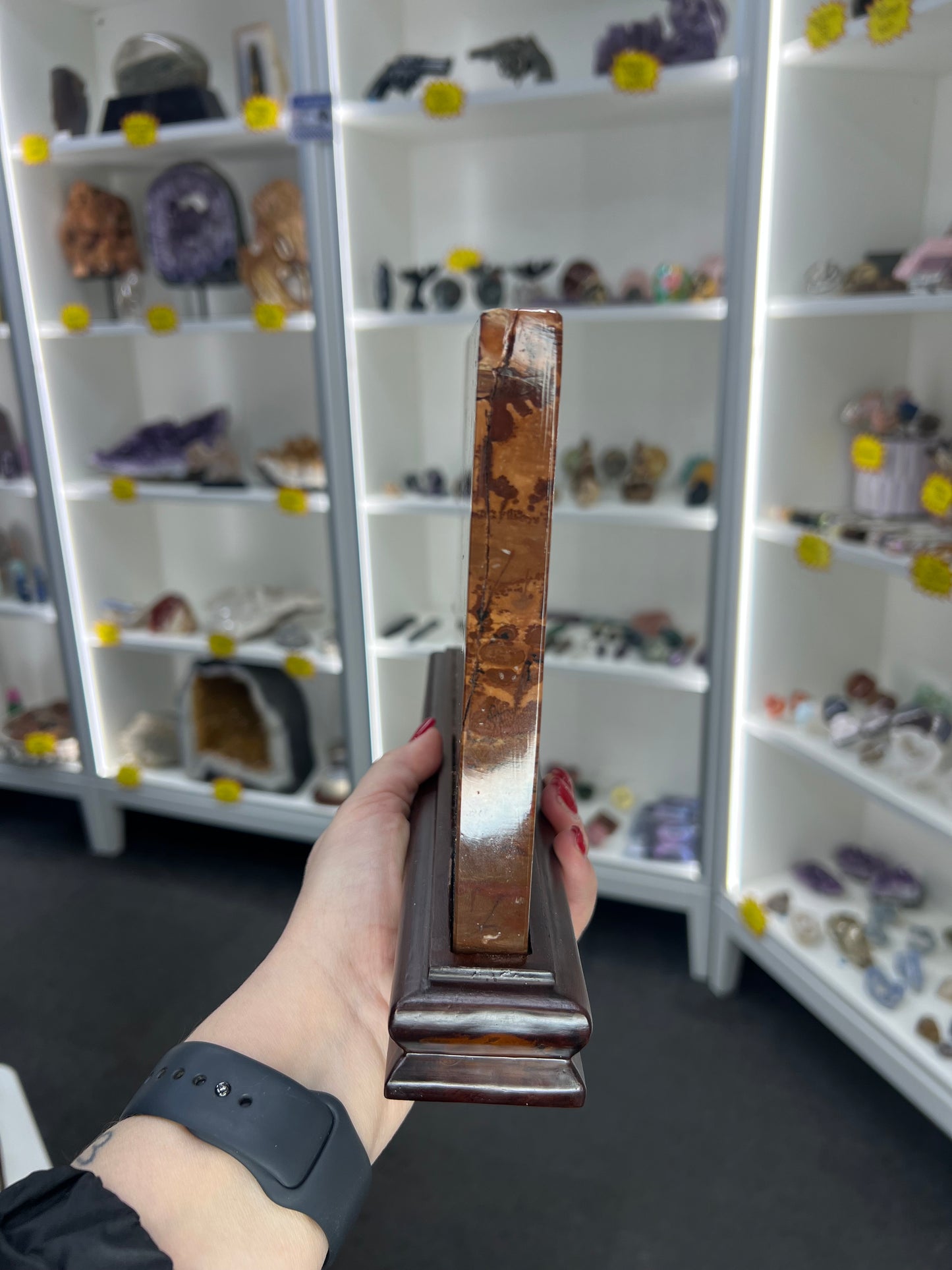 Picture Stone Jasper Slab on Wooden Stand