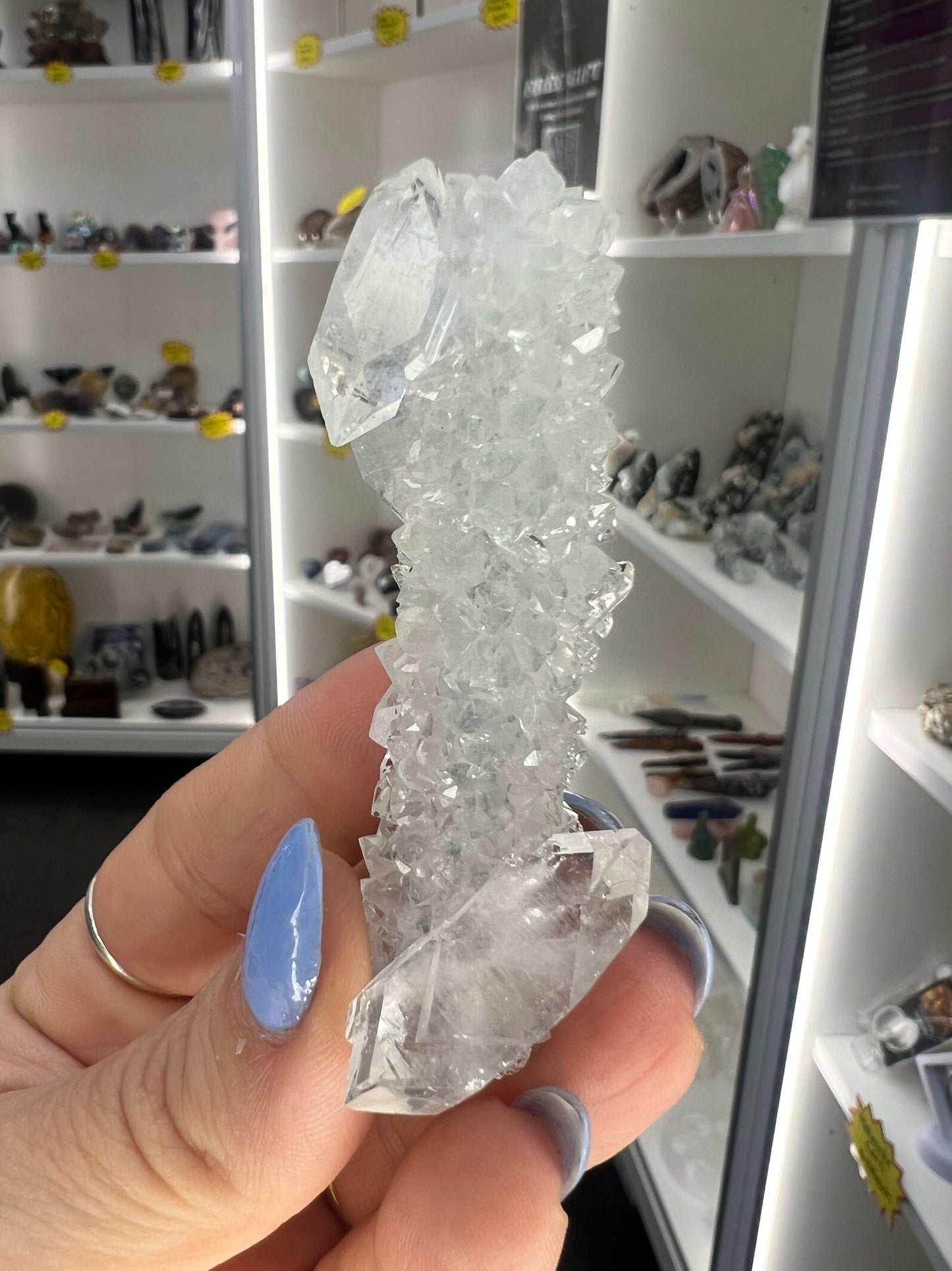 Apophyllite on Blue Chalcedony