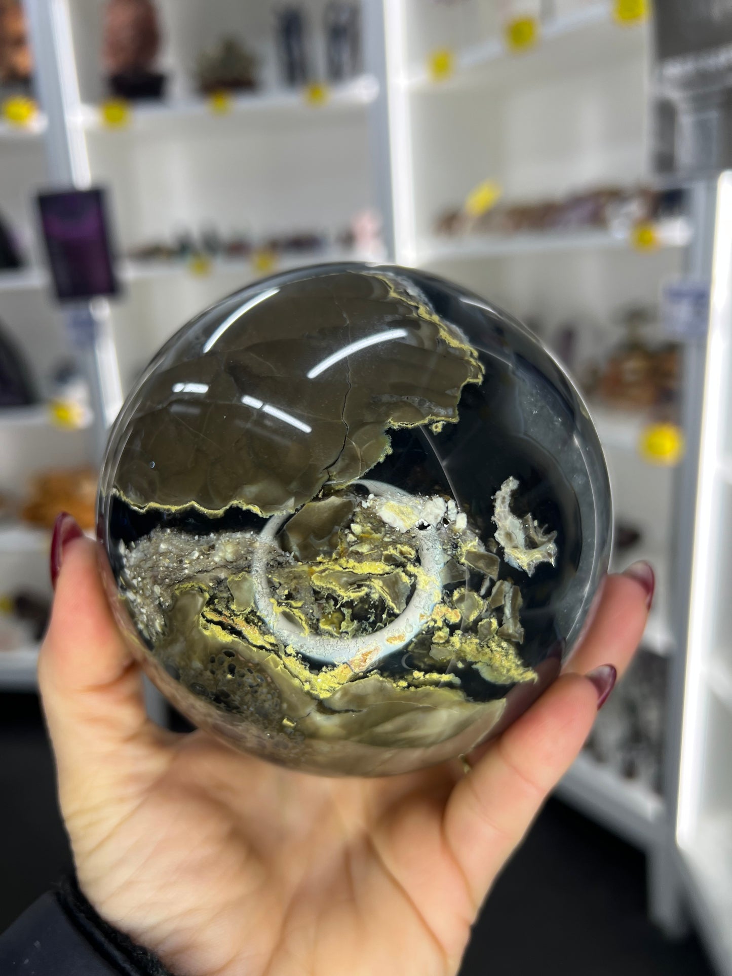 Volcano Agate Sphere with Stand (UV Reactive)