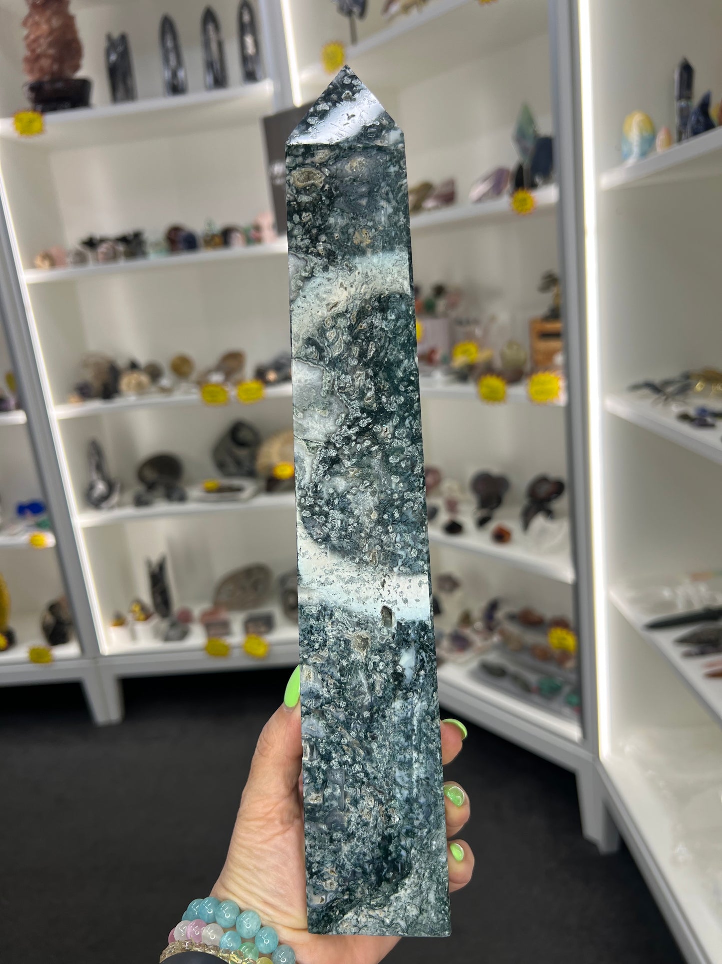 Huge Moss Agate Tower