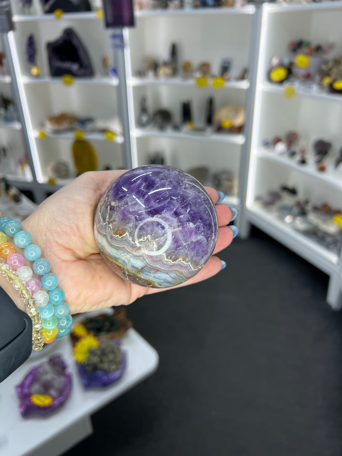 Crazy Lace Amethyst Sphere on Stand