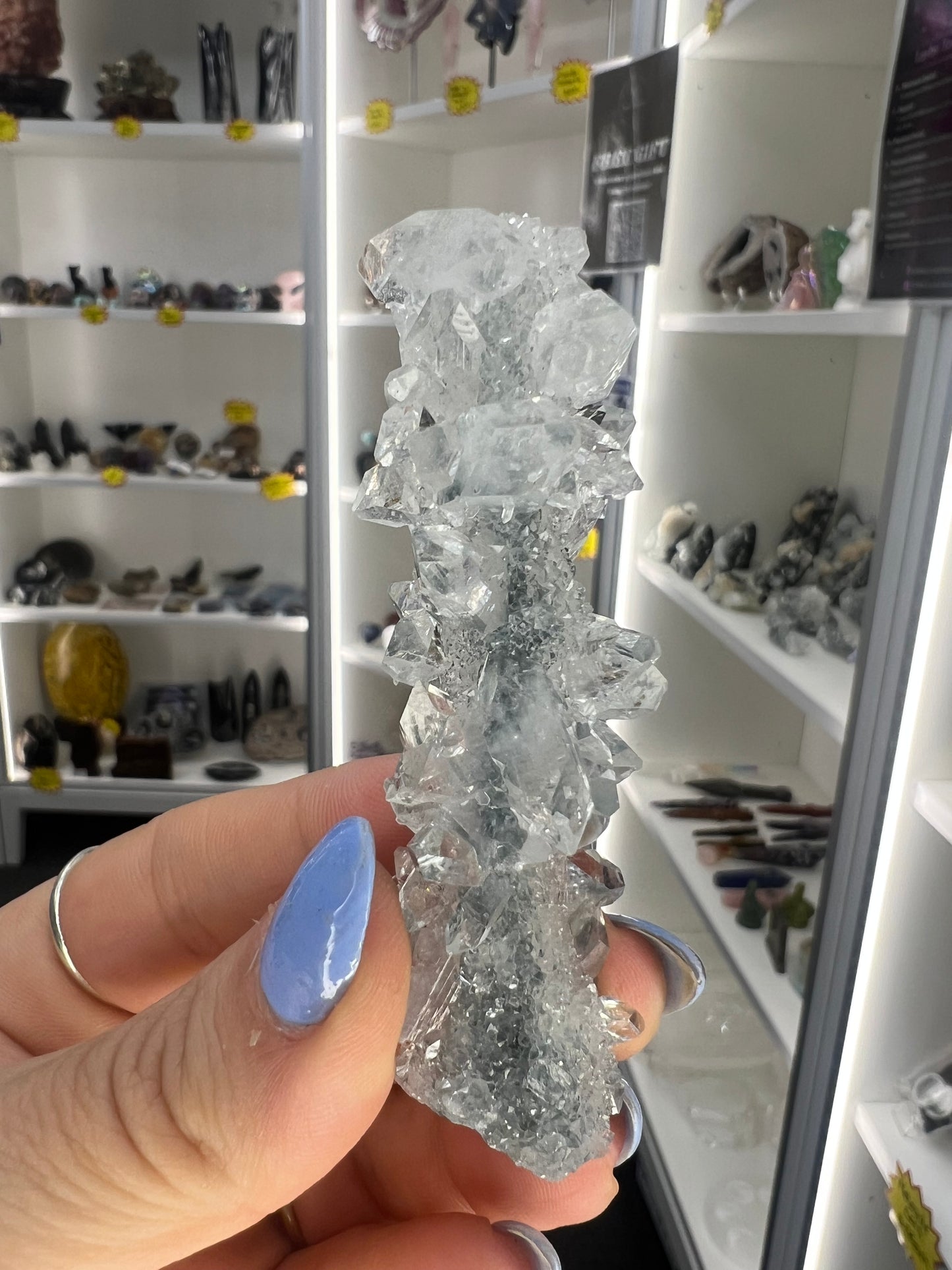 Apophyllite on Blue Chalcedony