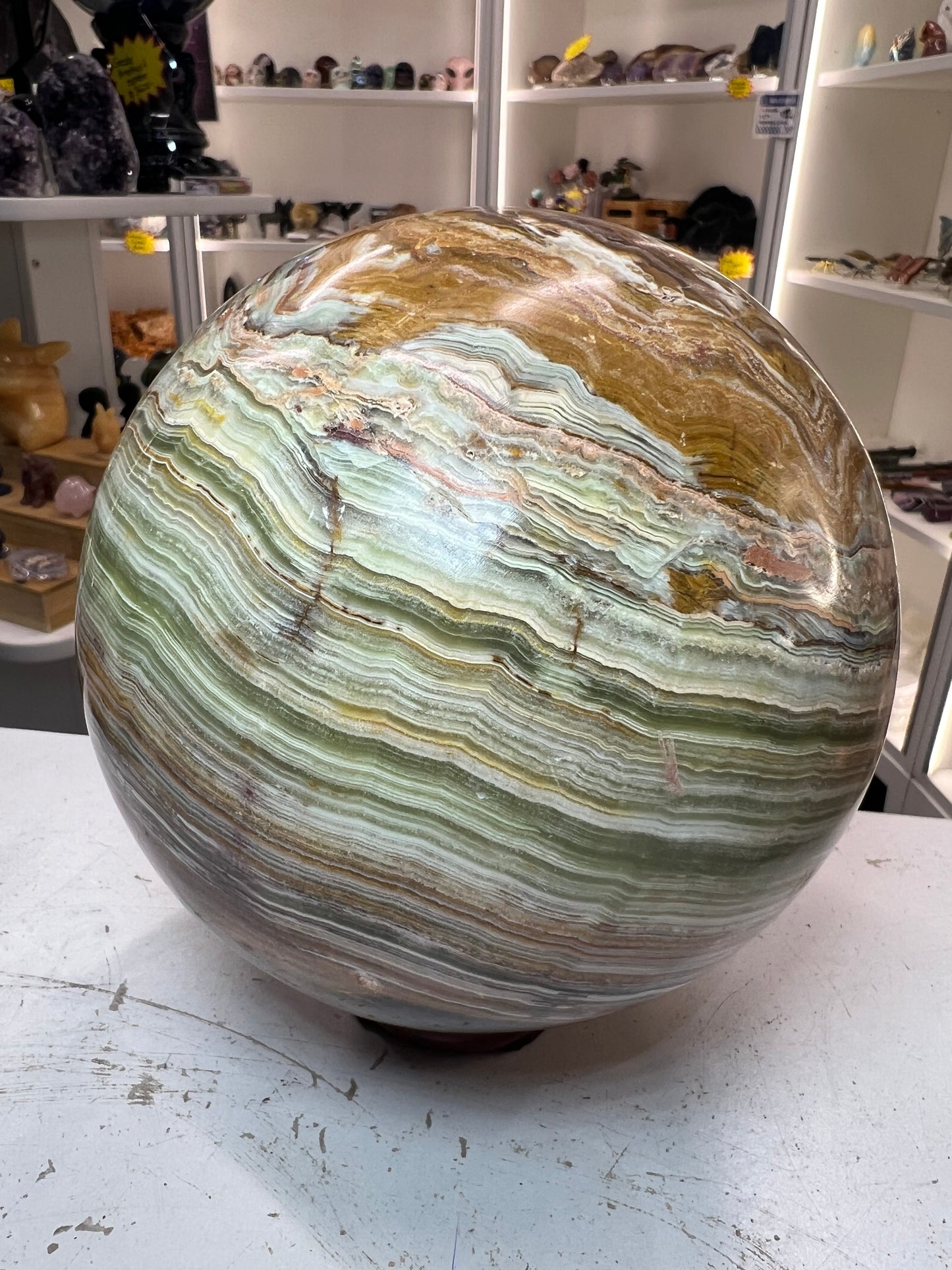 Green Onyx Sphere on Stand