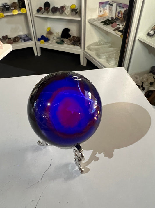 Black Fluorite Sphere on Stand (UV Reactive)