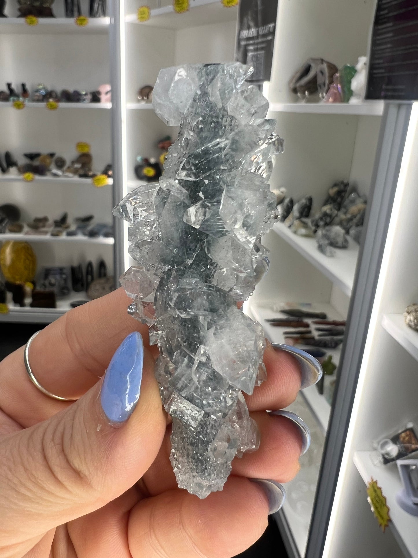 Apophyllite on Blue Chalcedony