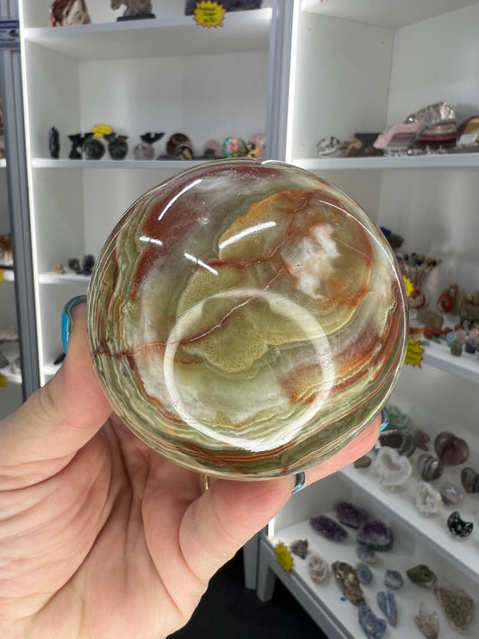 Green Onyx Sphere on Stand