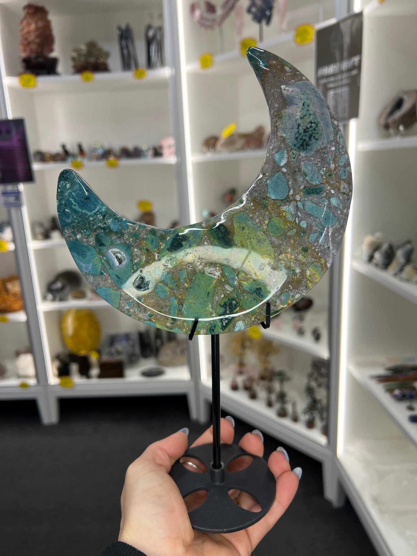 Ocean Jasper Moon on Stand