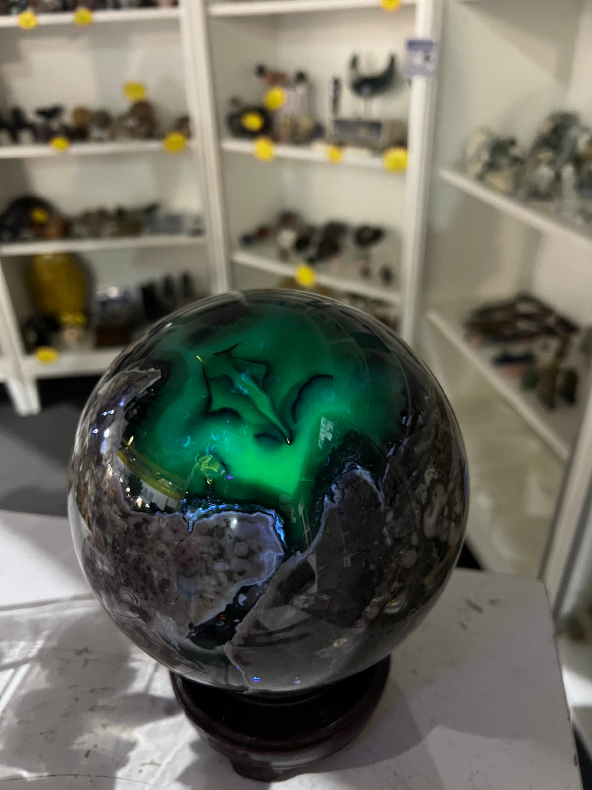 Huge Volcano Agate Sphere on Stand (UV Reactive)