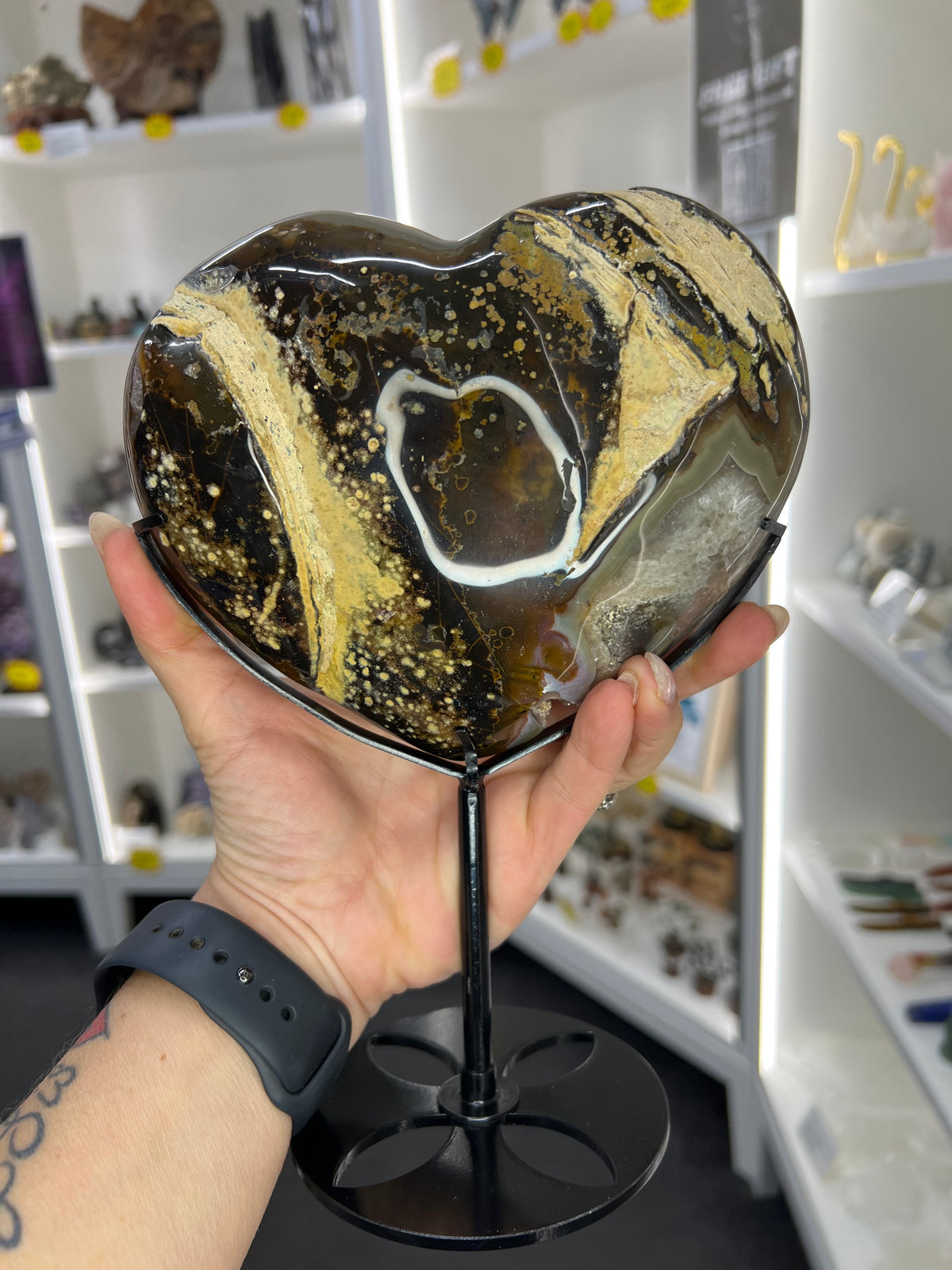 Pink Amethyst / Agate Heart on Stand