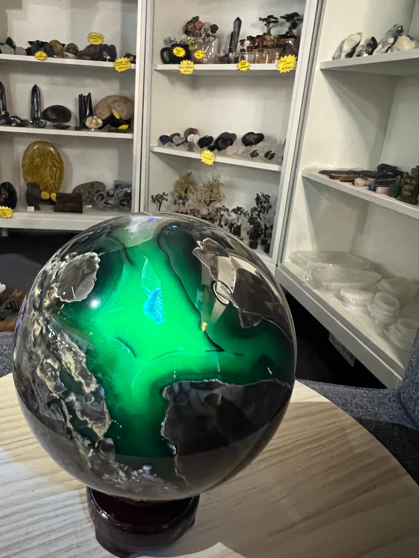 Volcano Agate Sphere with Stand (UV Reactive)