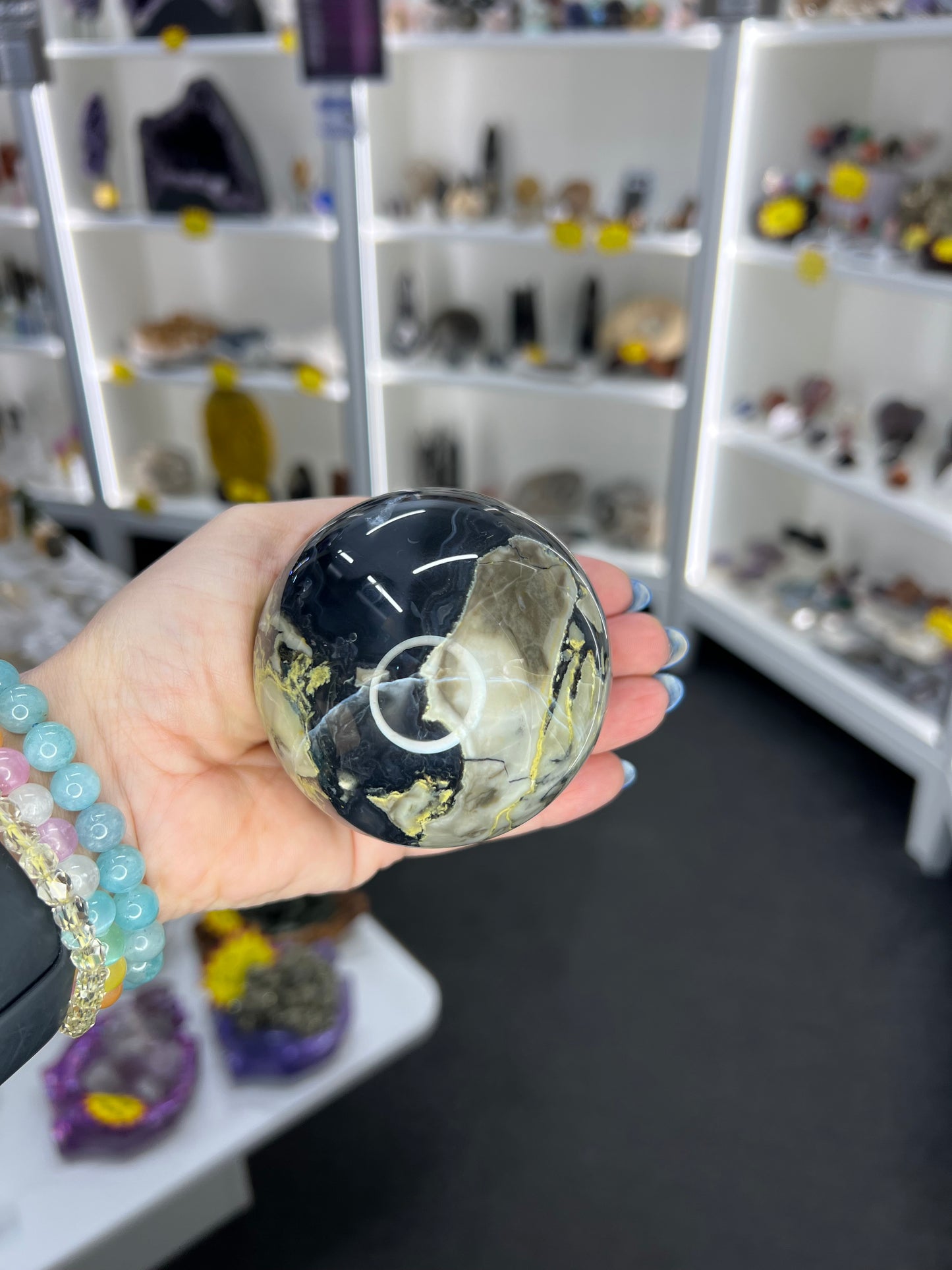 Volcano Agate Sphere on Stand (UV Reactive)