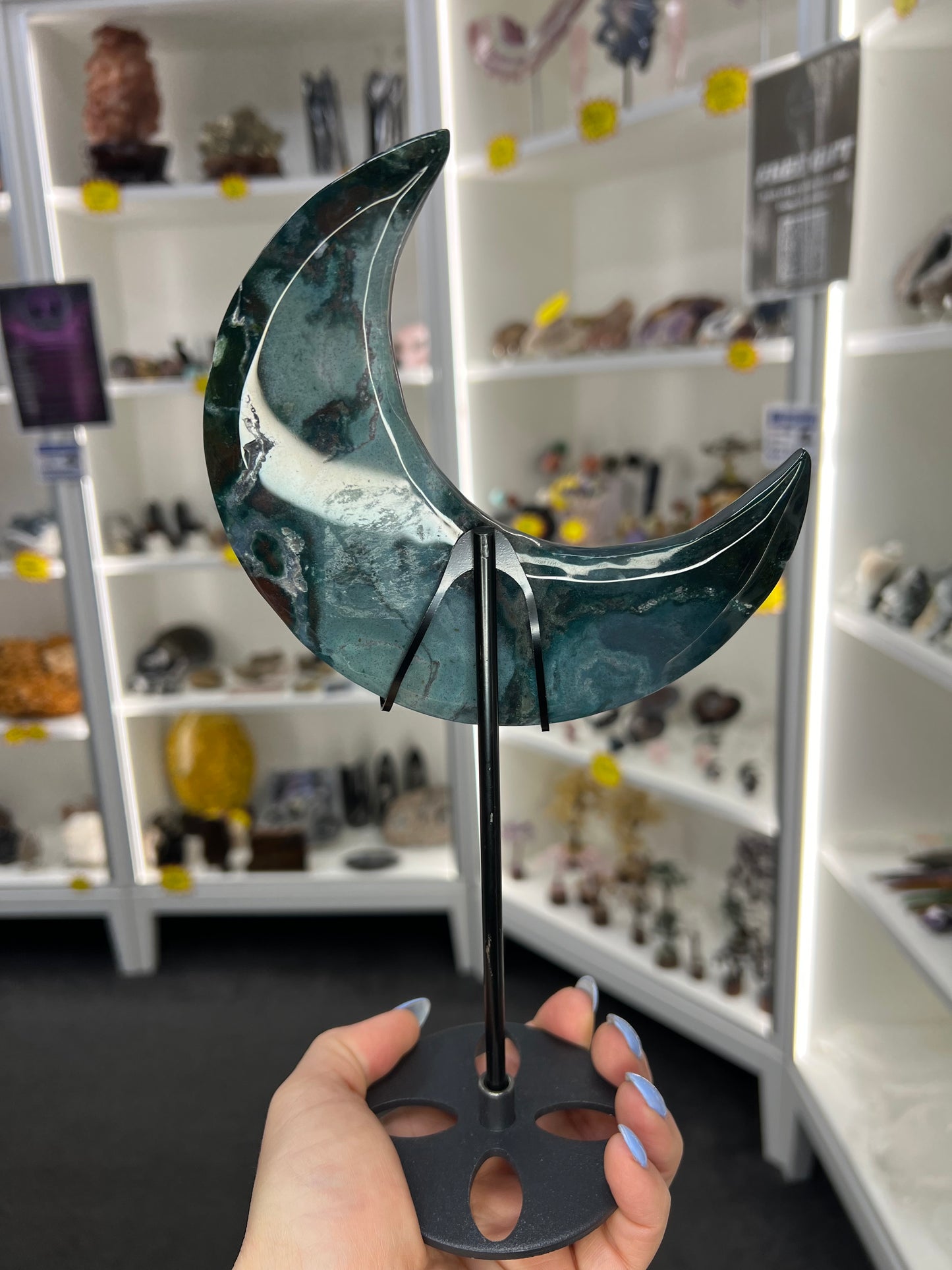 Ocean Jasper Moon on Stand