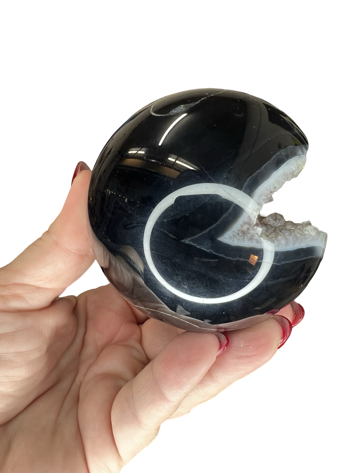Geode Black Agate Sphere with Stand