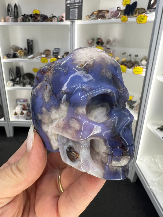 Blue Flower Agate Skull