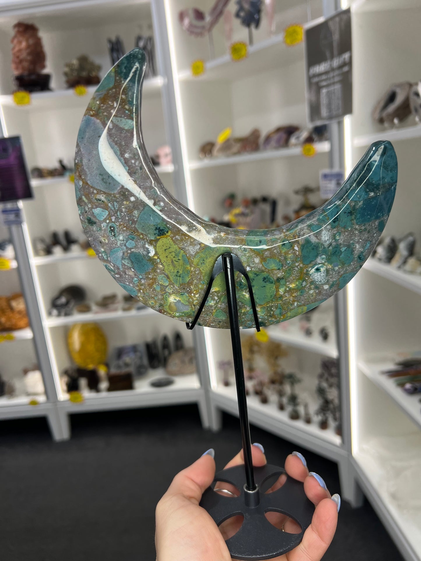 Ocean Jasper Moon on Stand