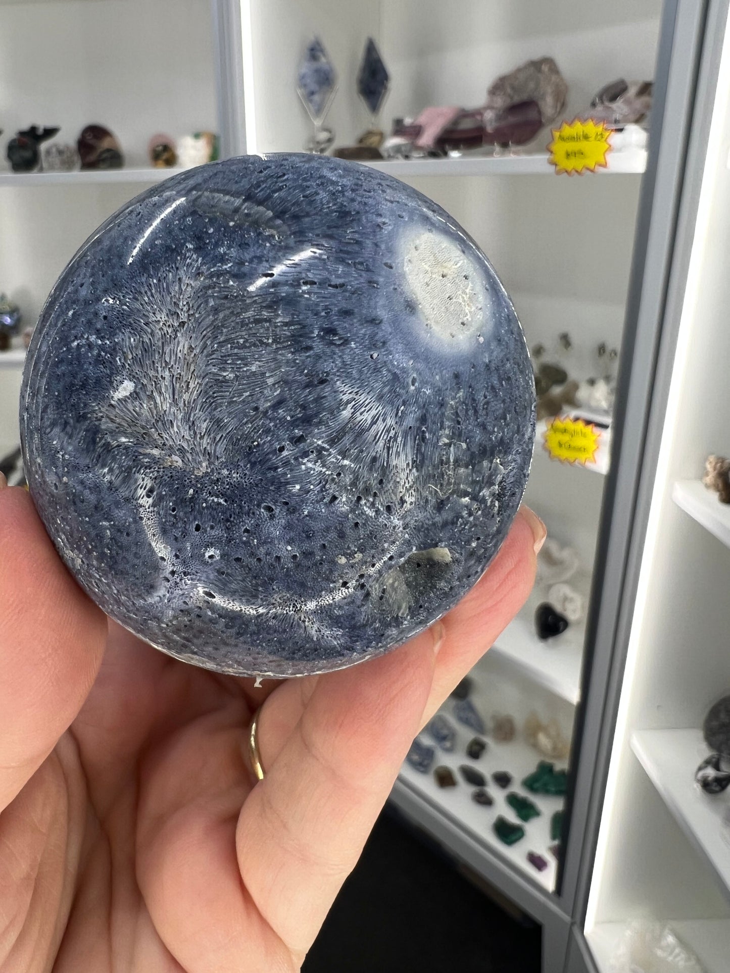 Blue Coral Jade Sphere on Stand