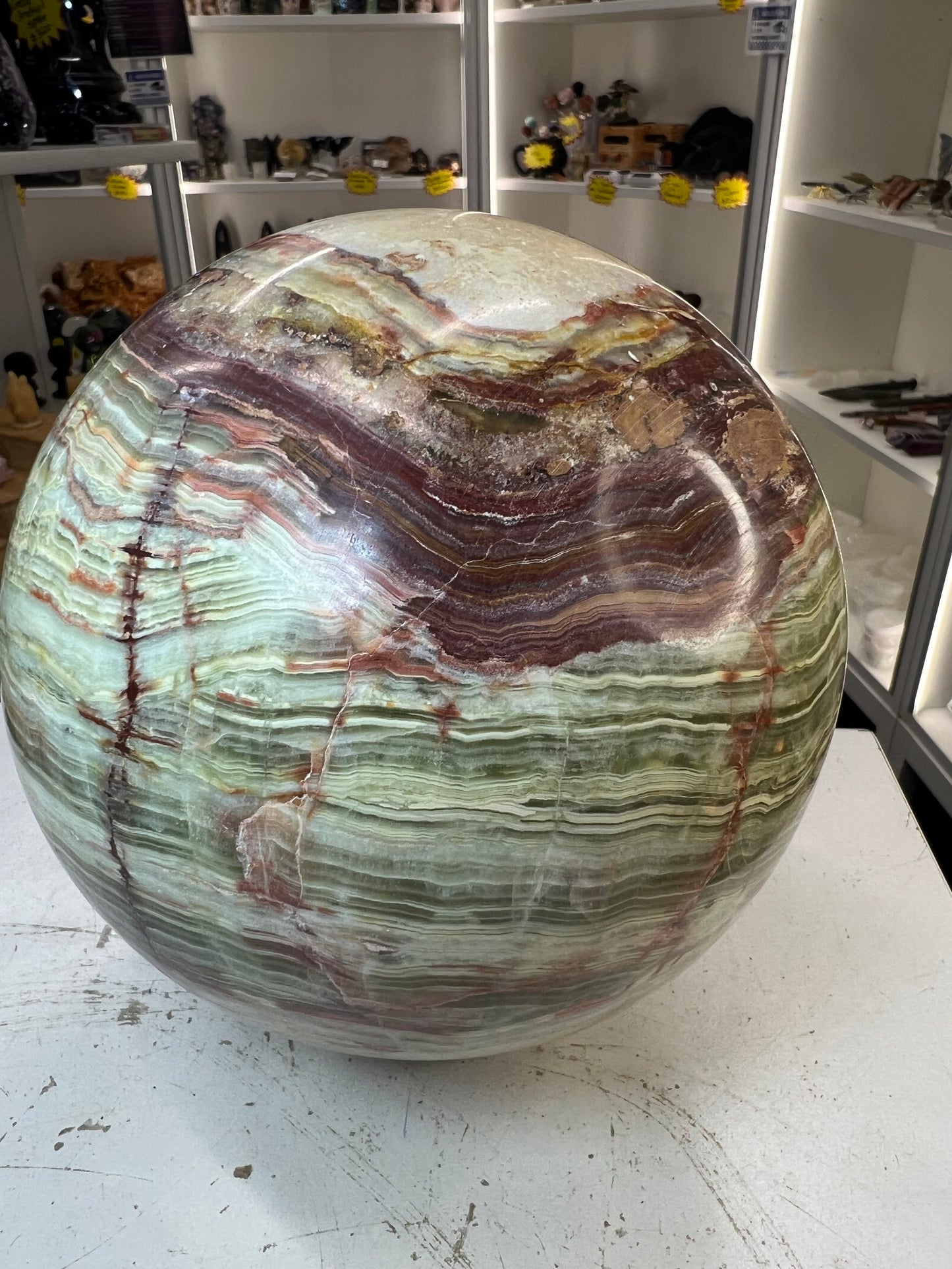 Green Onyx Sphere on Stand
