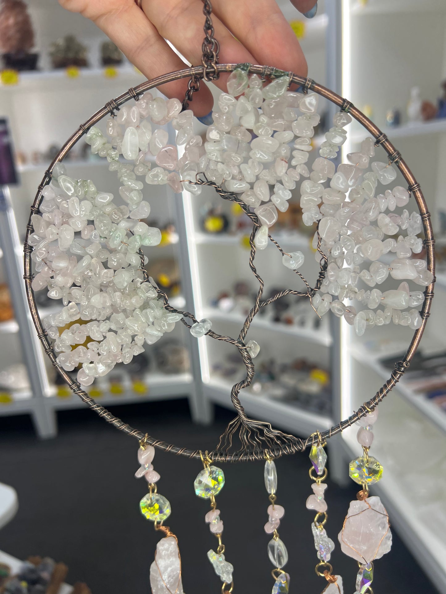 Rose Quartz Tree of Life Suncatcher