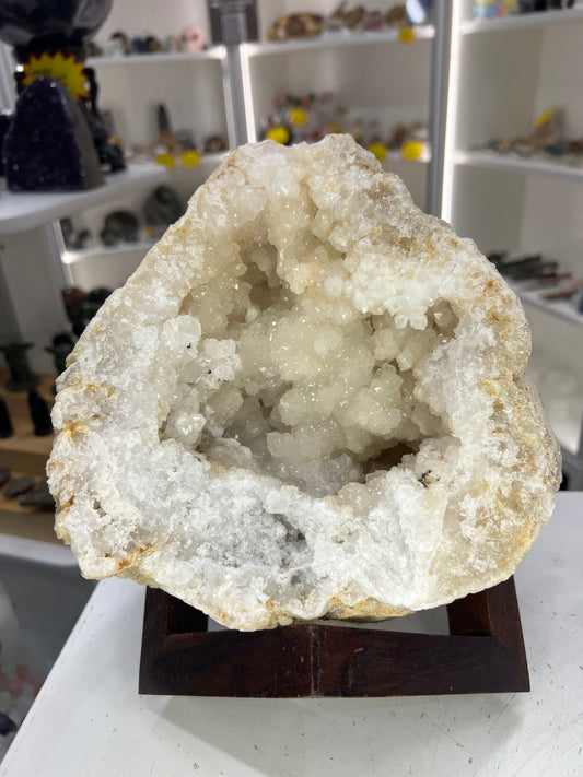 Quartz Geode on Timber Stand