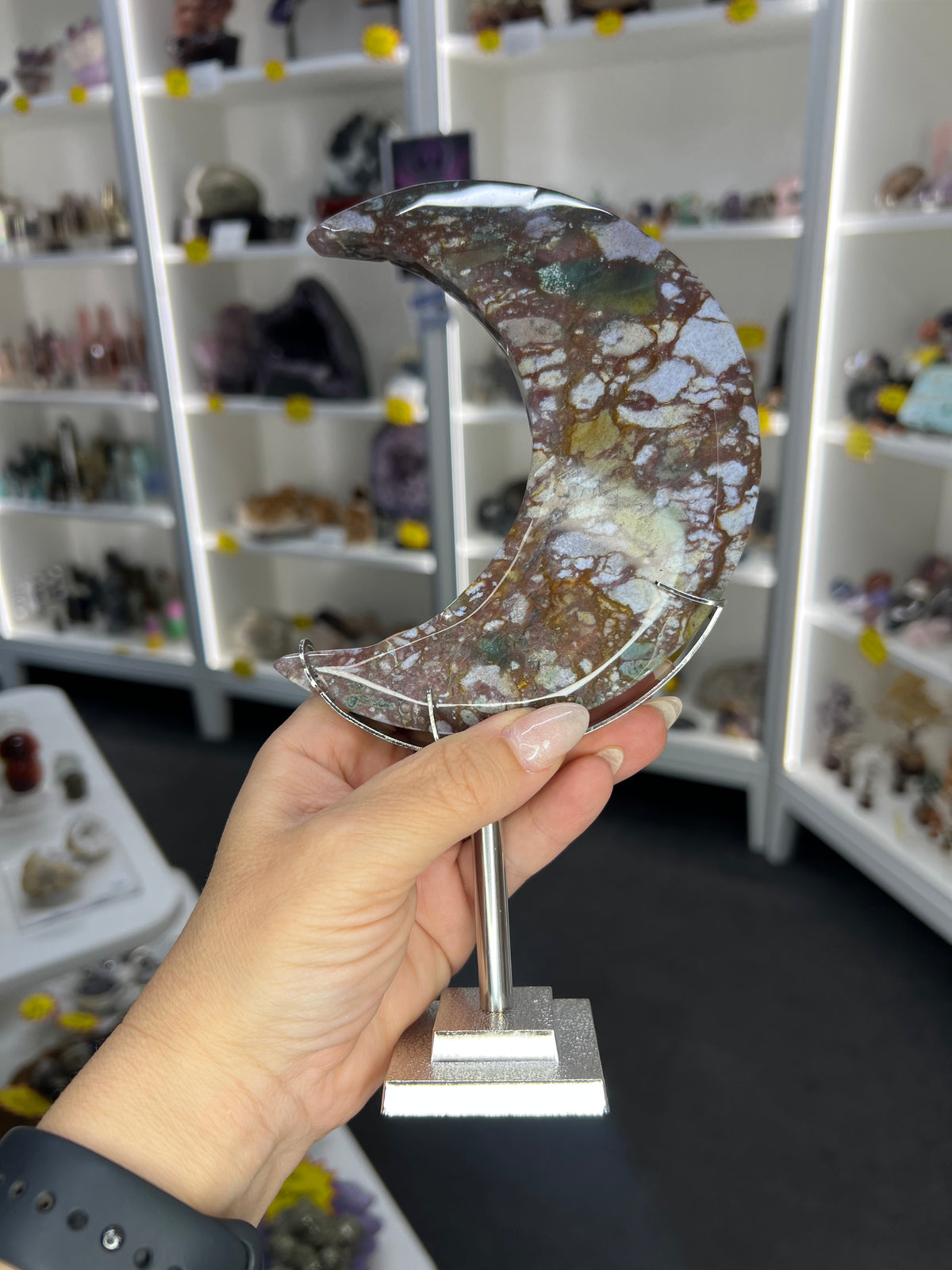 Ocean Jasper Moon on Stand