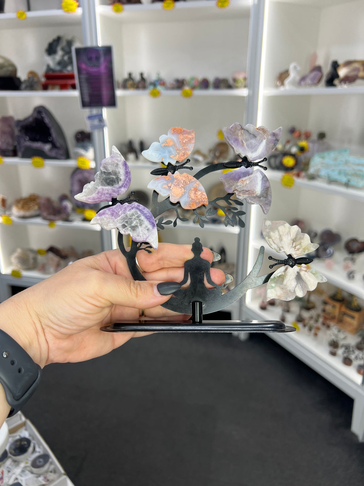 Amethyst / Pink Agate / Flower Agate Butterflies with Yoga Lady