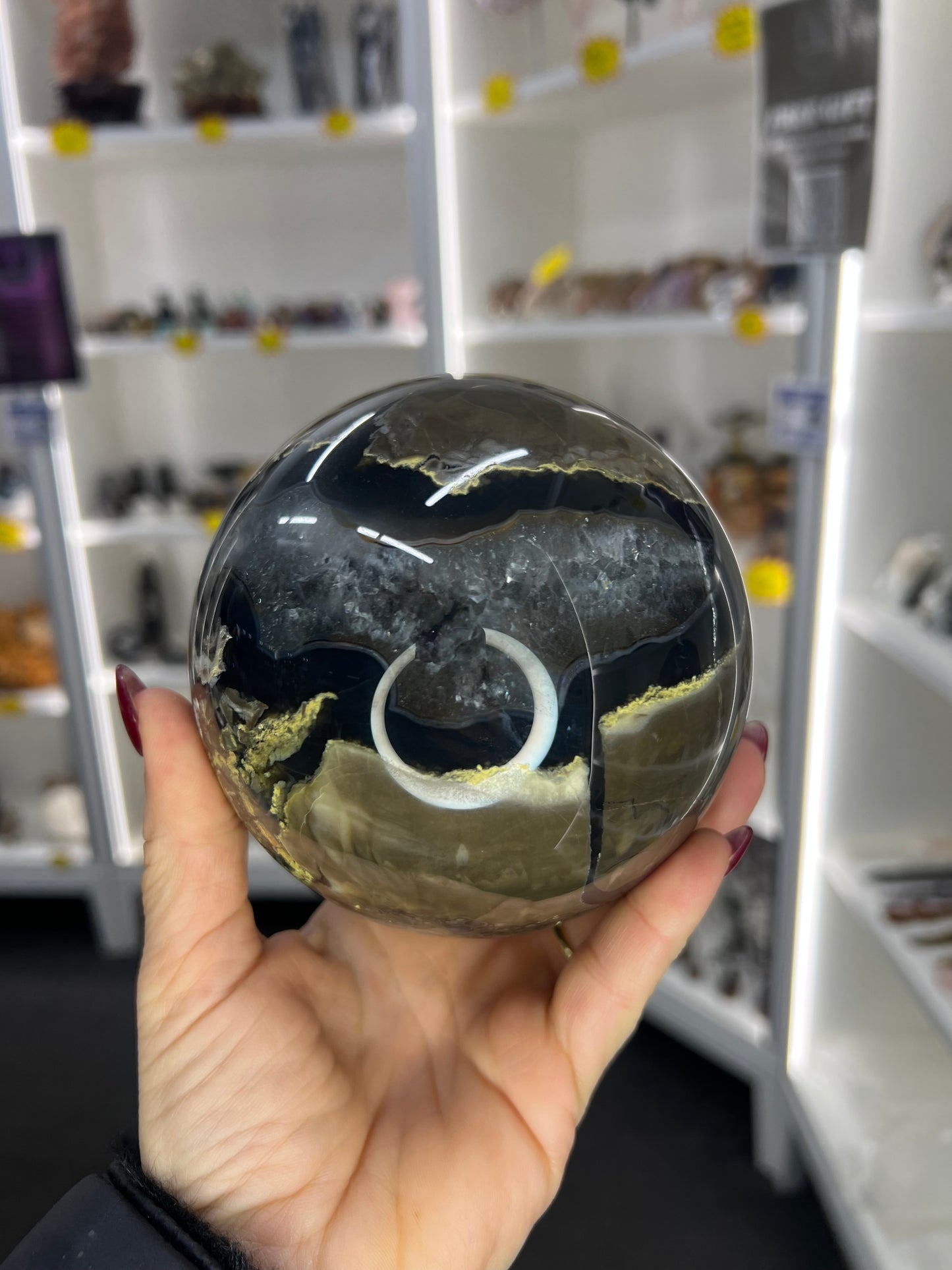 Volcano Agate Sphere with Stand (UV Reactive)