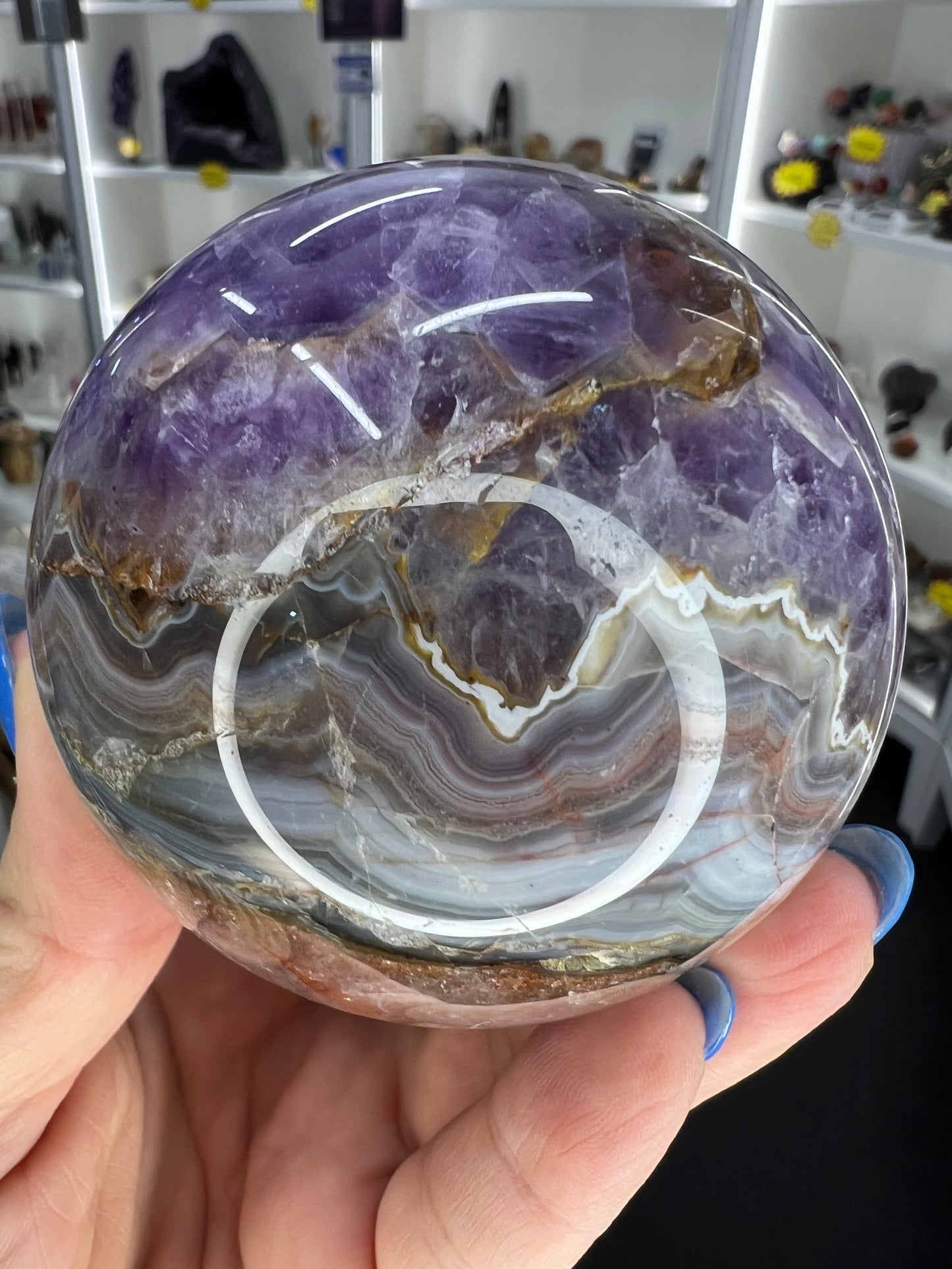 Crazy Lace Amethyst Sphere on Stand