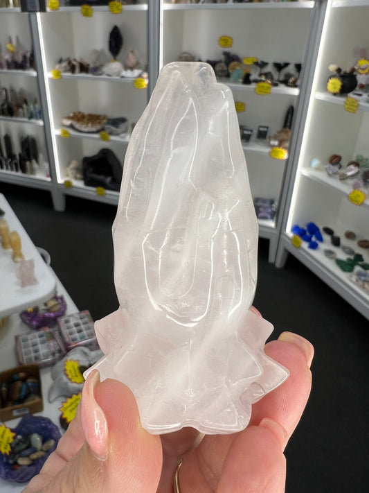 Rose Quartz Praying Hands on Lotus