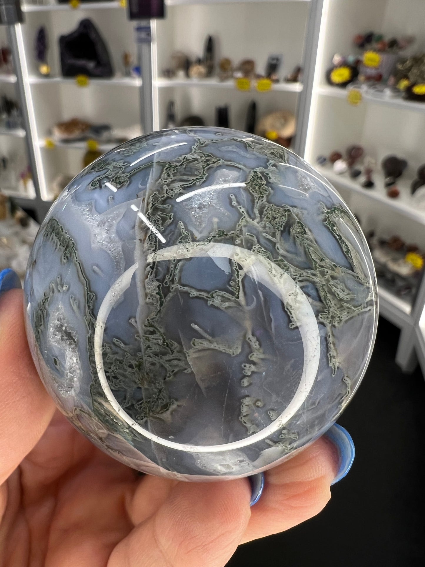 Moss Agate Sphere on Stand