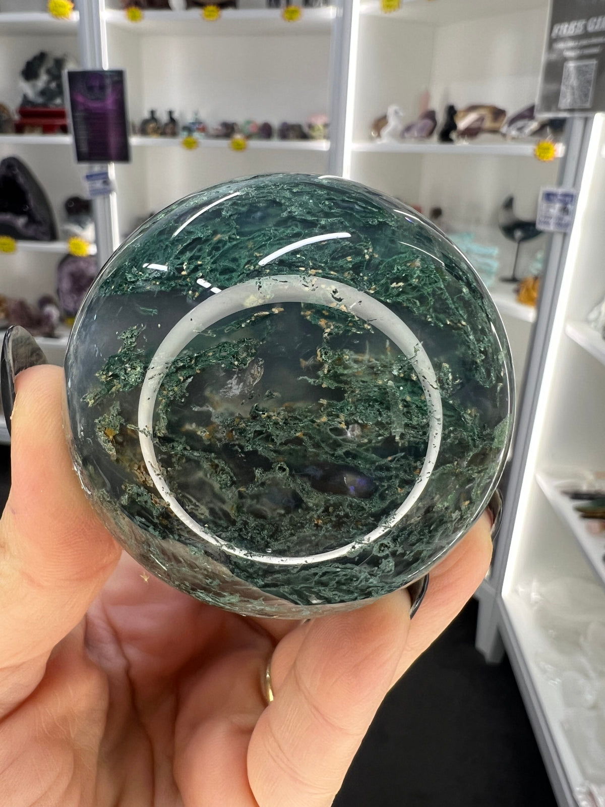 Moss Agate Sphere on Stand