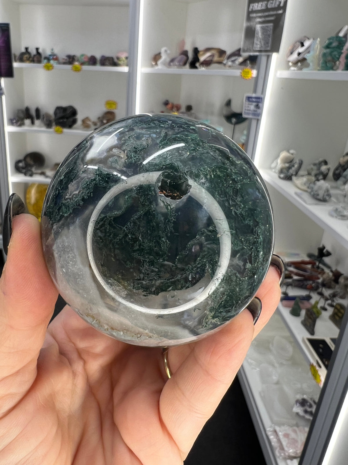 Moss Agate Sphere on Stand
