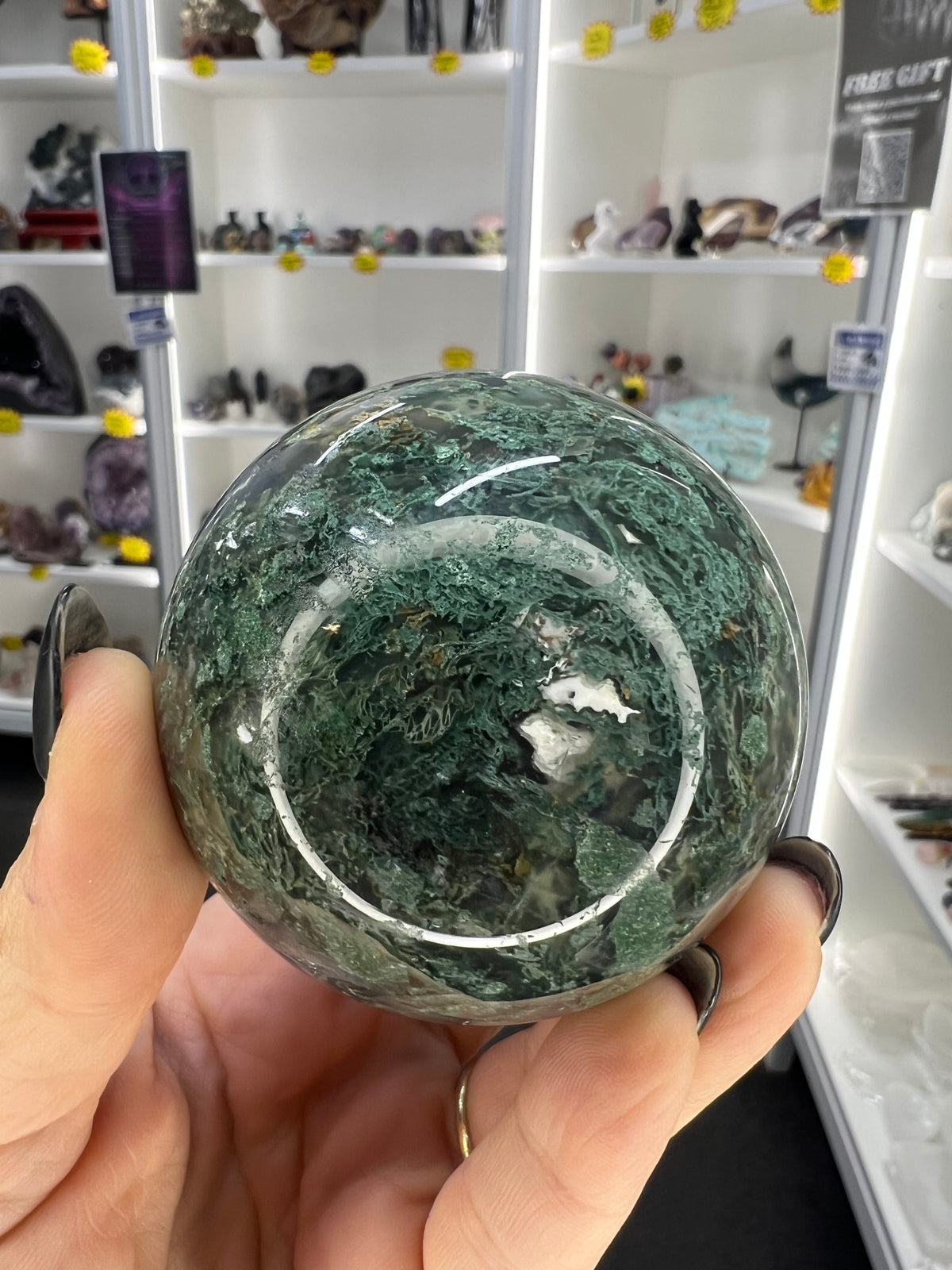 Moss Agate Sphere on Stand