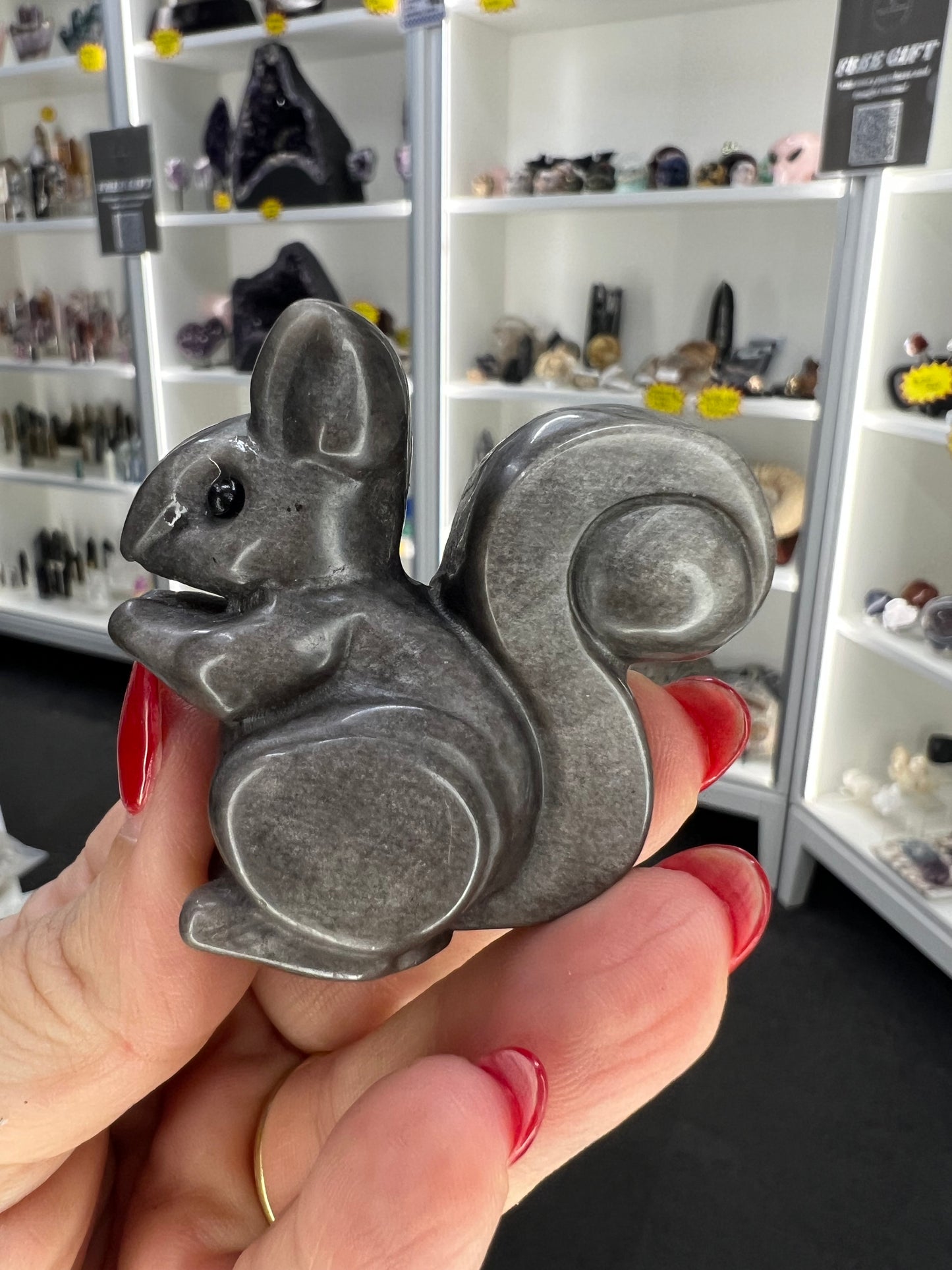 Silver Sheen Obsidian Squirrel