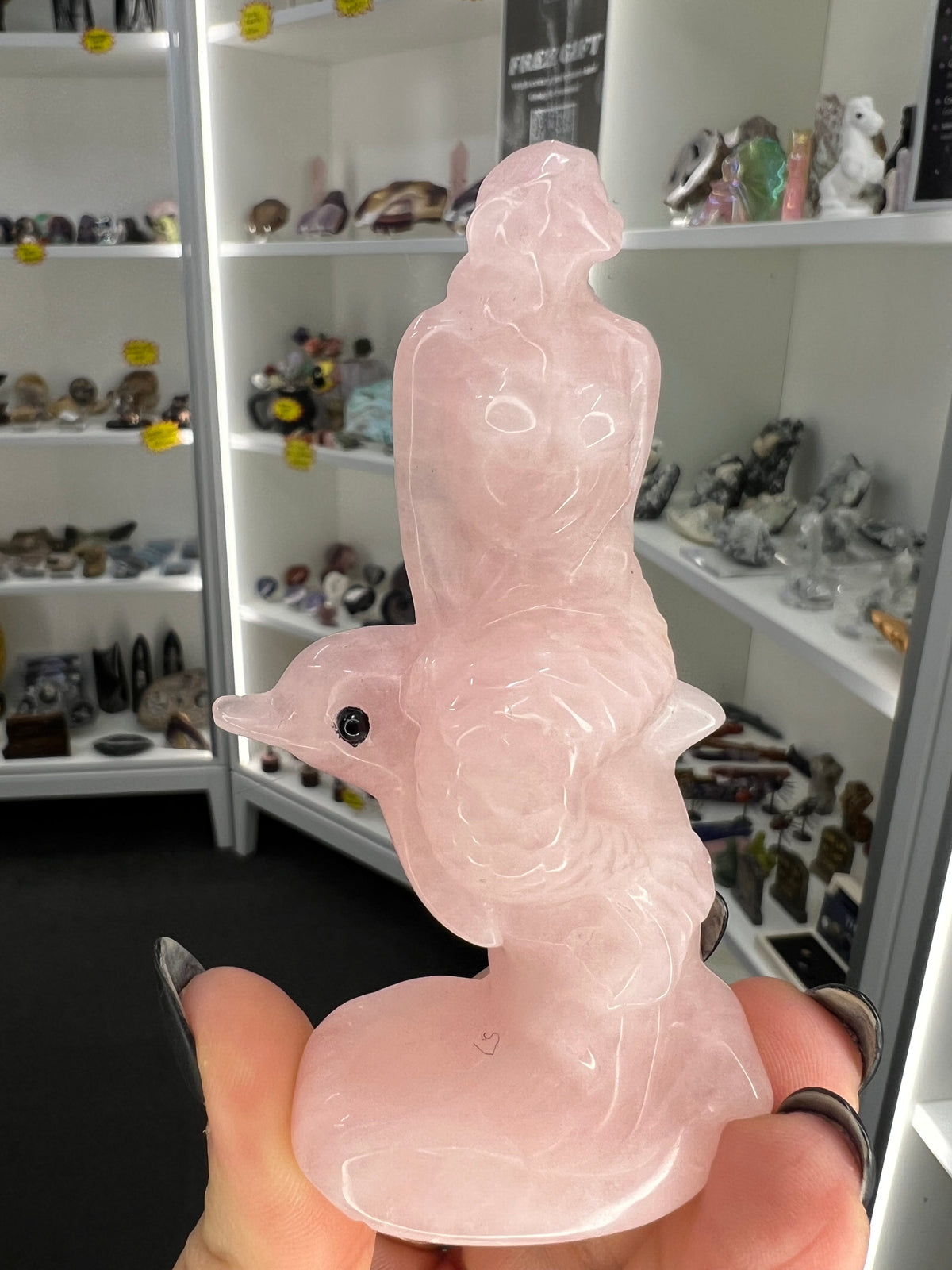 Rose Quartz Mermaid on Dolphin