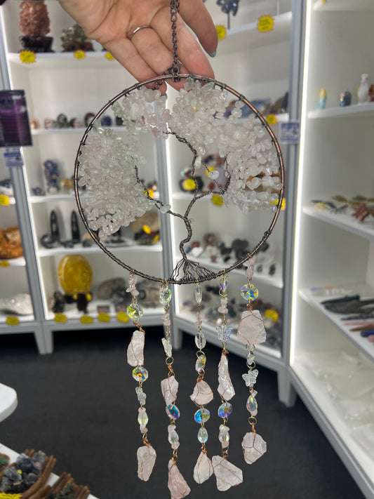 Rose Quartz Tree of Life Suncatcher