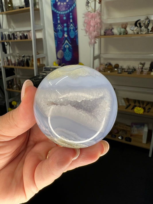 Druzy Blue Lace Agate Sphere with Stand