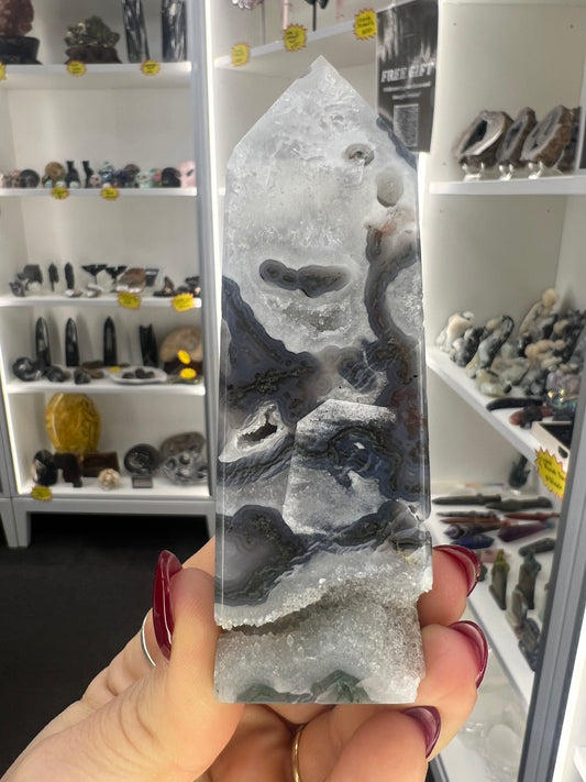 Moss Agate Druzy Tower