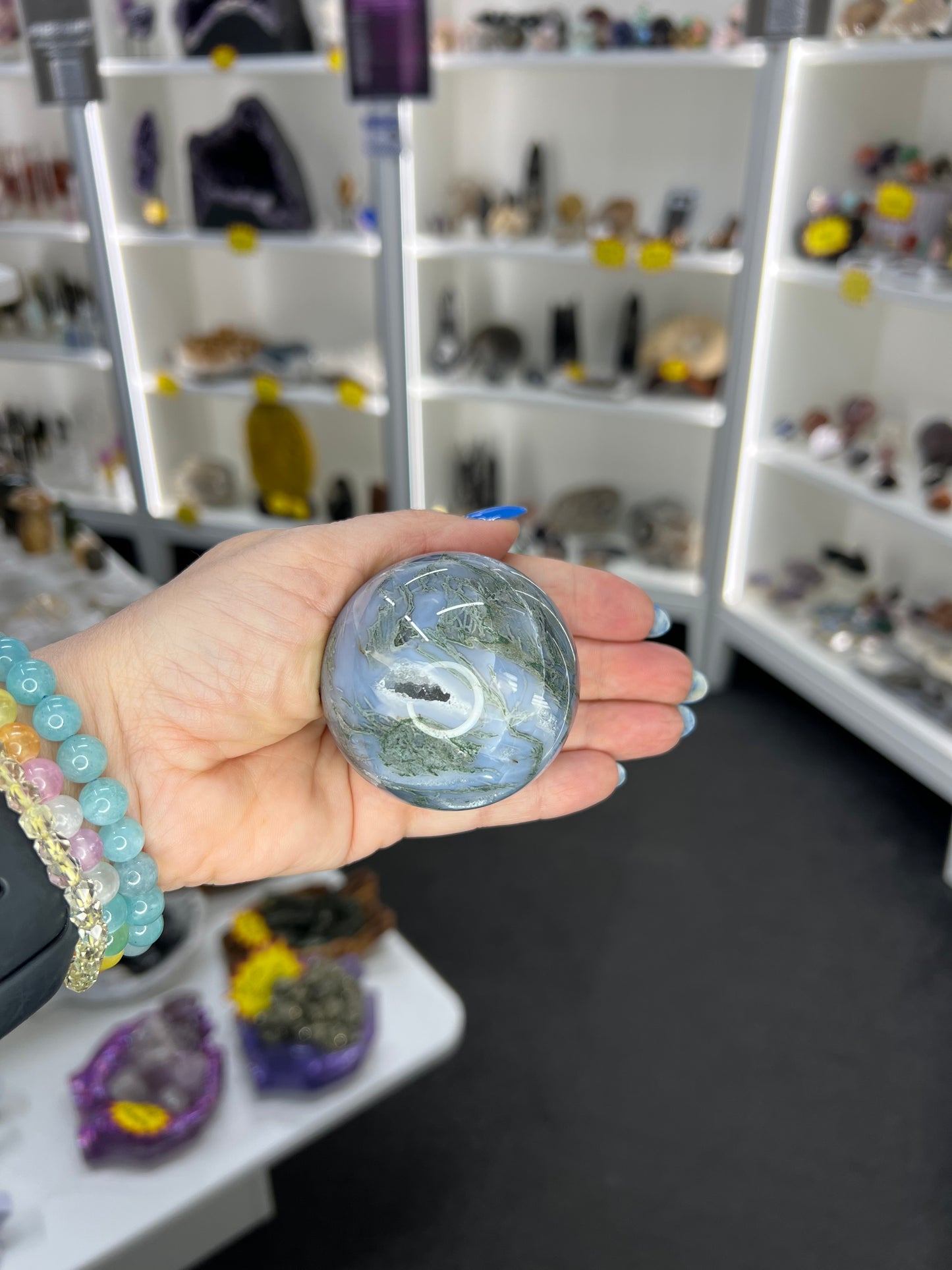 Moss Agate Sphere on Stand