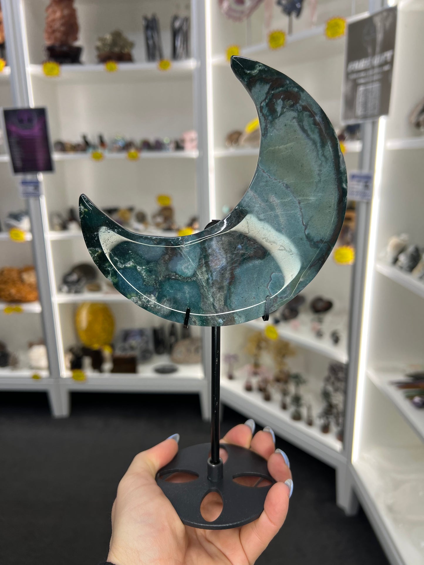 Ocean Jasper Moon on Stand