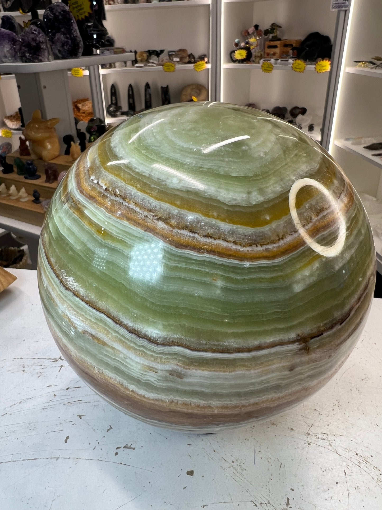 Green Onyx Sphere on Stand