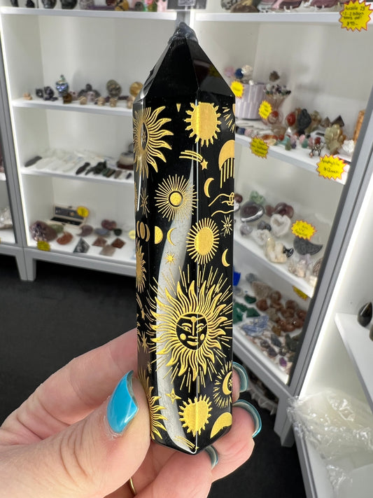 Black Obsidan with Golden Pattern Tower