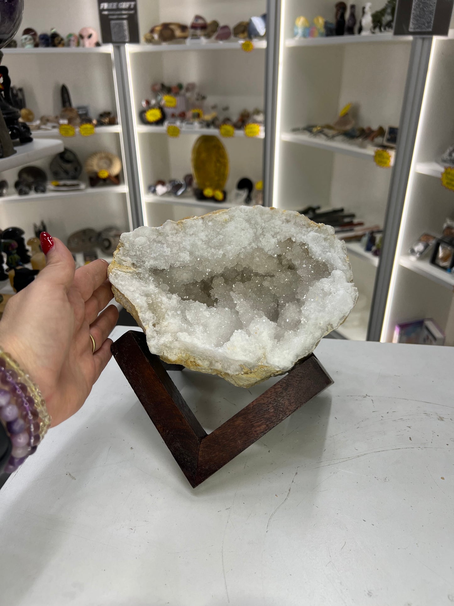 Quartz Geode on Timber Stand