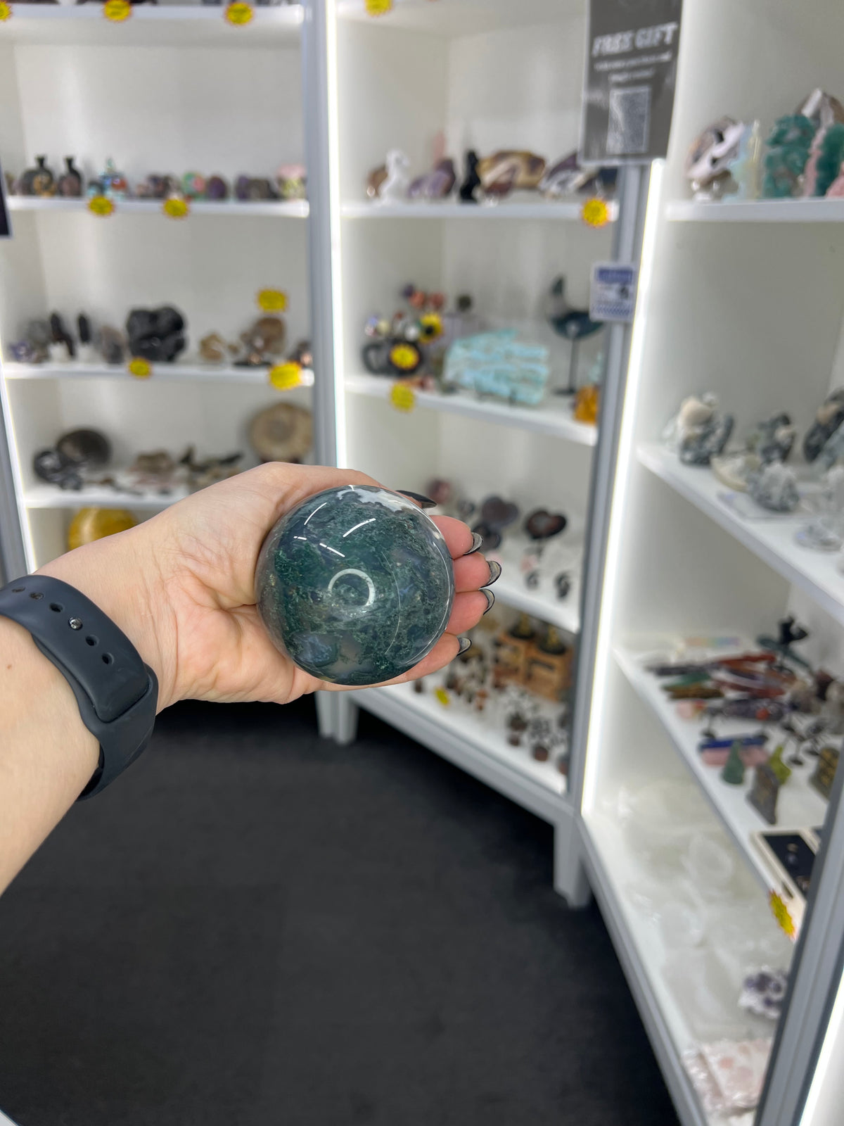 Moss Agate Sphere on Stand