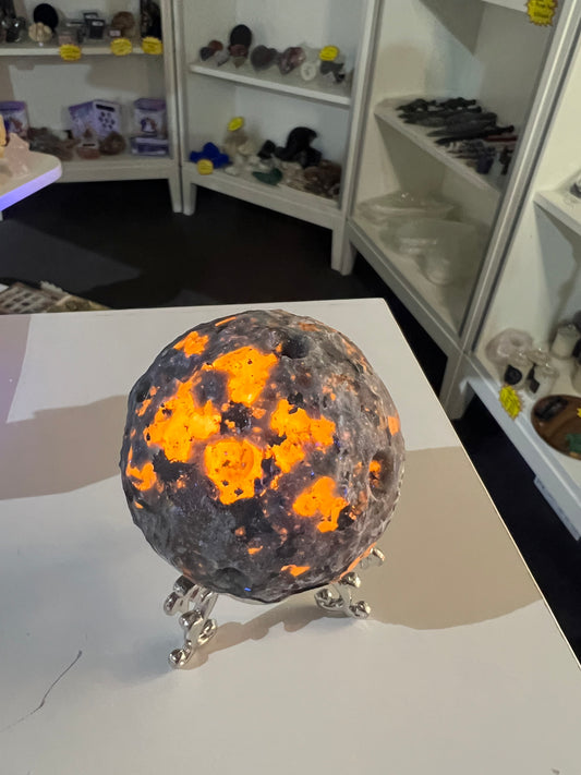 Yooperlite Moon Sphere with Stand (UV Reactive)