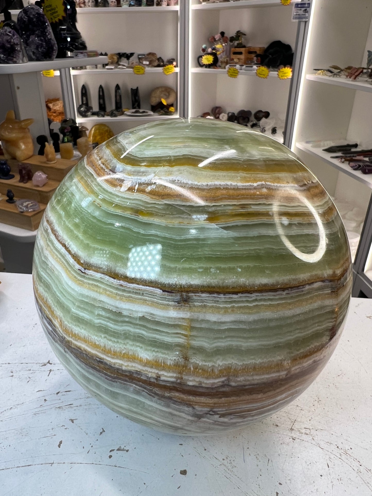 Green Onyx Sphere on Stand