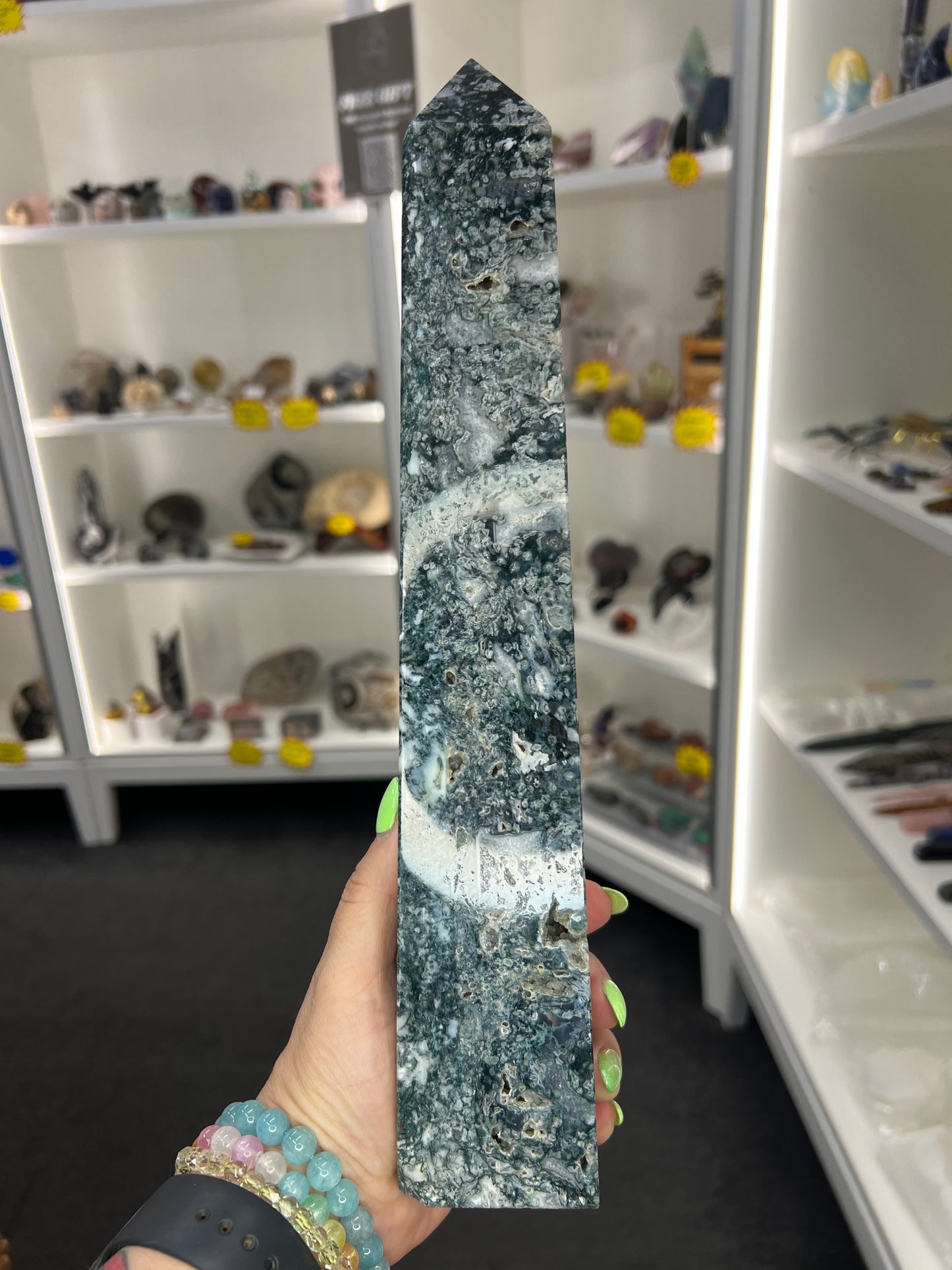 Huge Moss Agate Tower