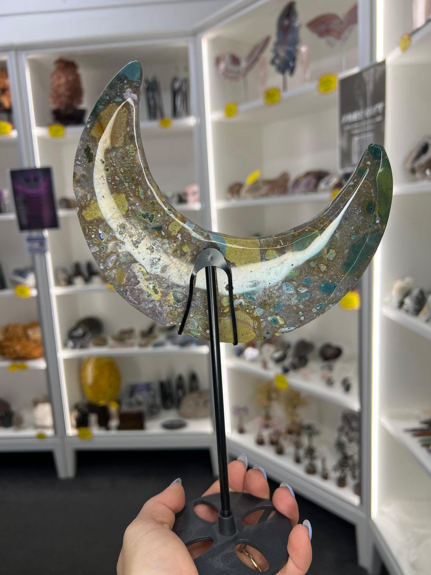 Ocean Jasper Moon on Stand
